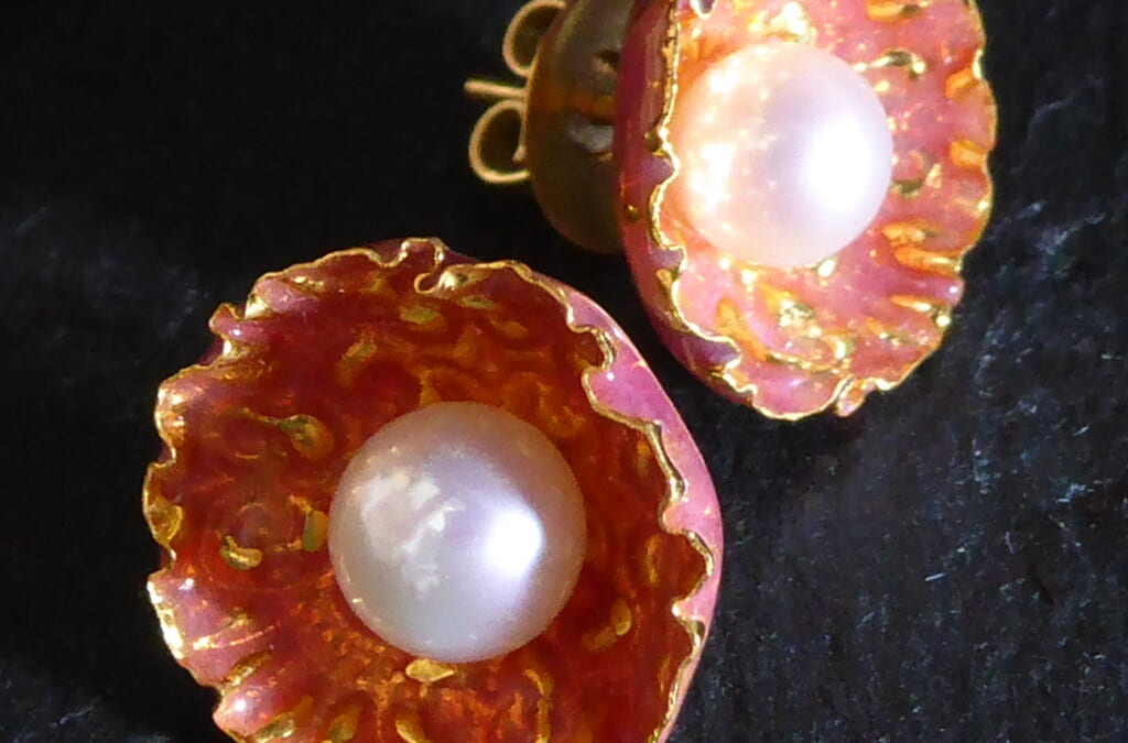 Ohrringe, Gold, Emaille, Perle