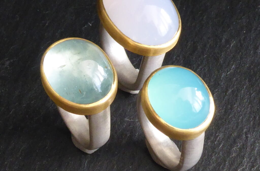 Ringe, Ag/Au, Aquamarin, Chalzedon